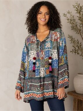Johnny WasSilk floral patchwork  "Daisy Top"